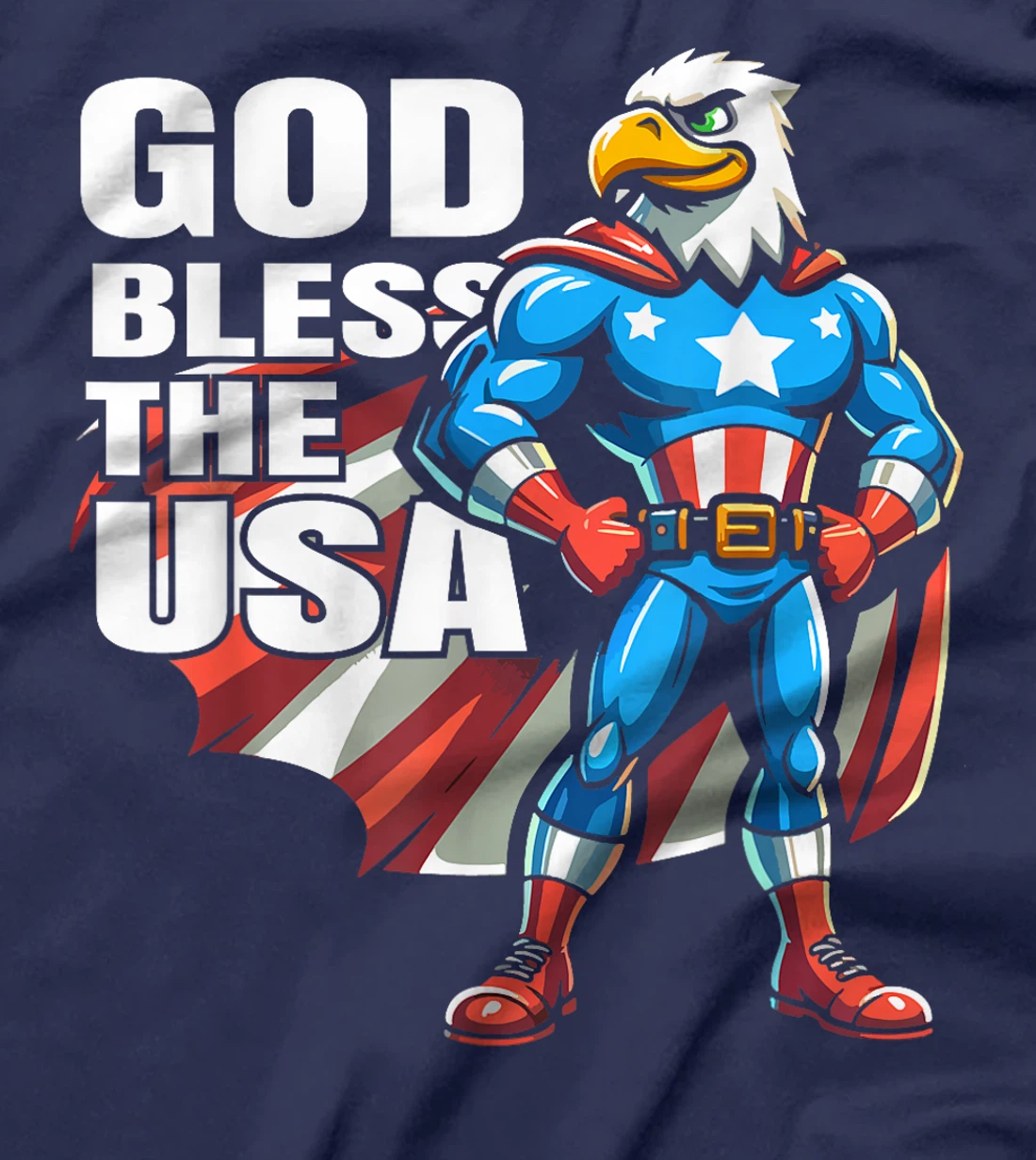 God Bless The USA American Patriotic Eagle Superhero Design T-Shirt
