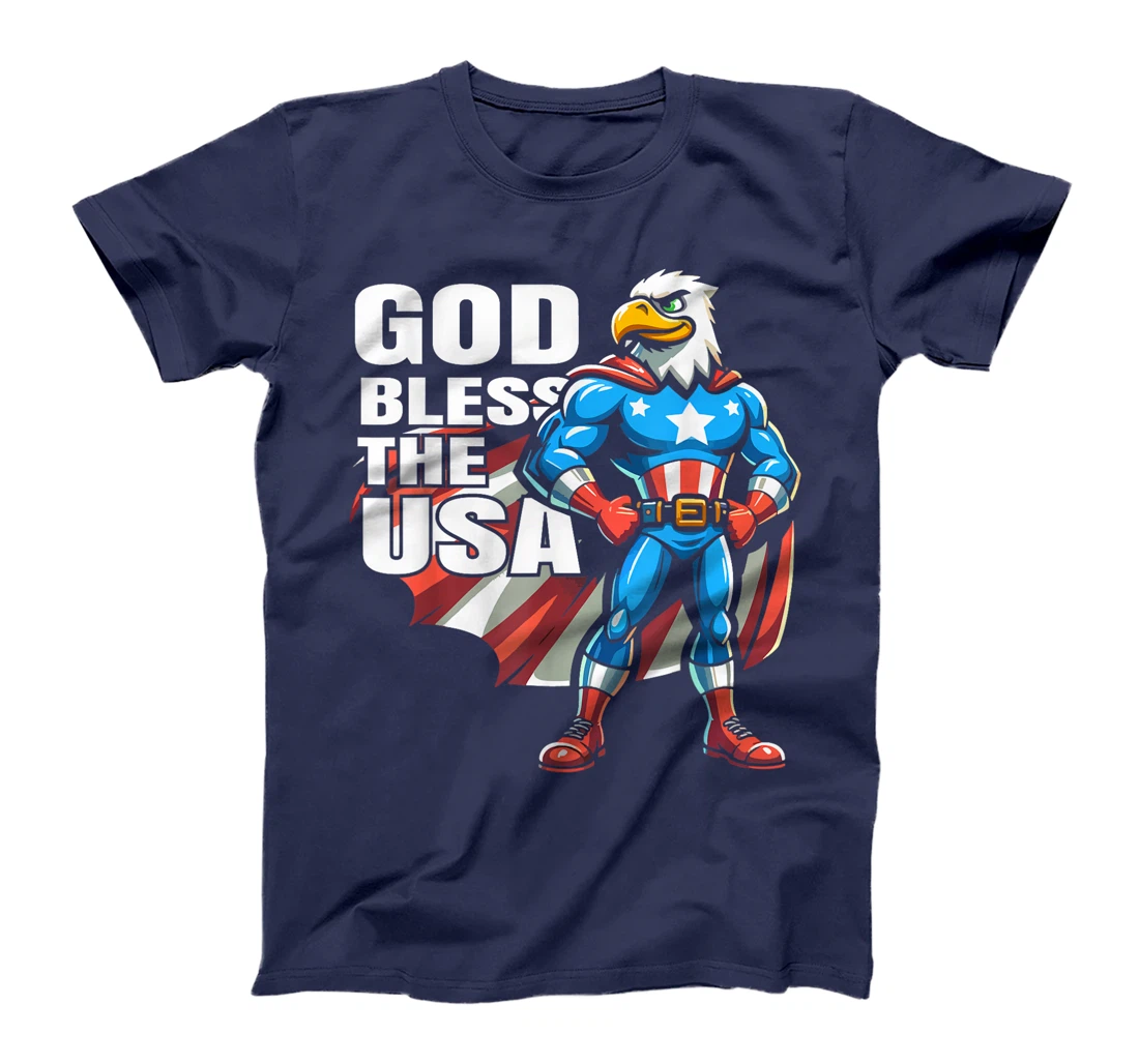 God Bless The USA American Patriotic Eagle Superhero Design T-Shirt
