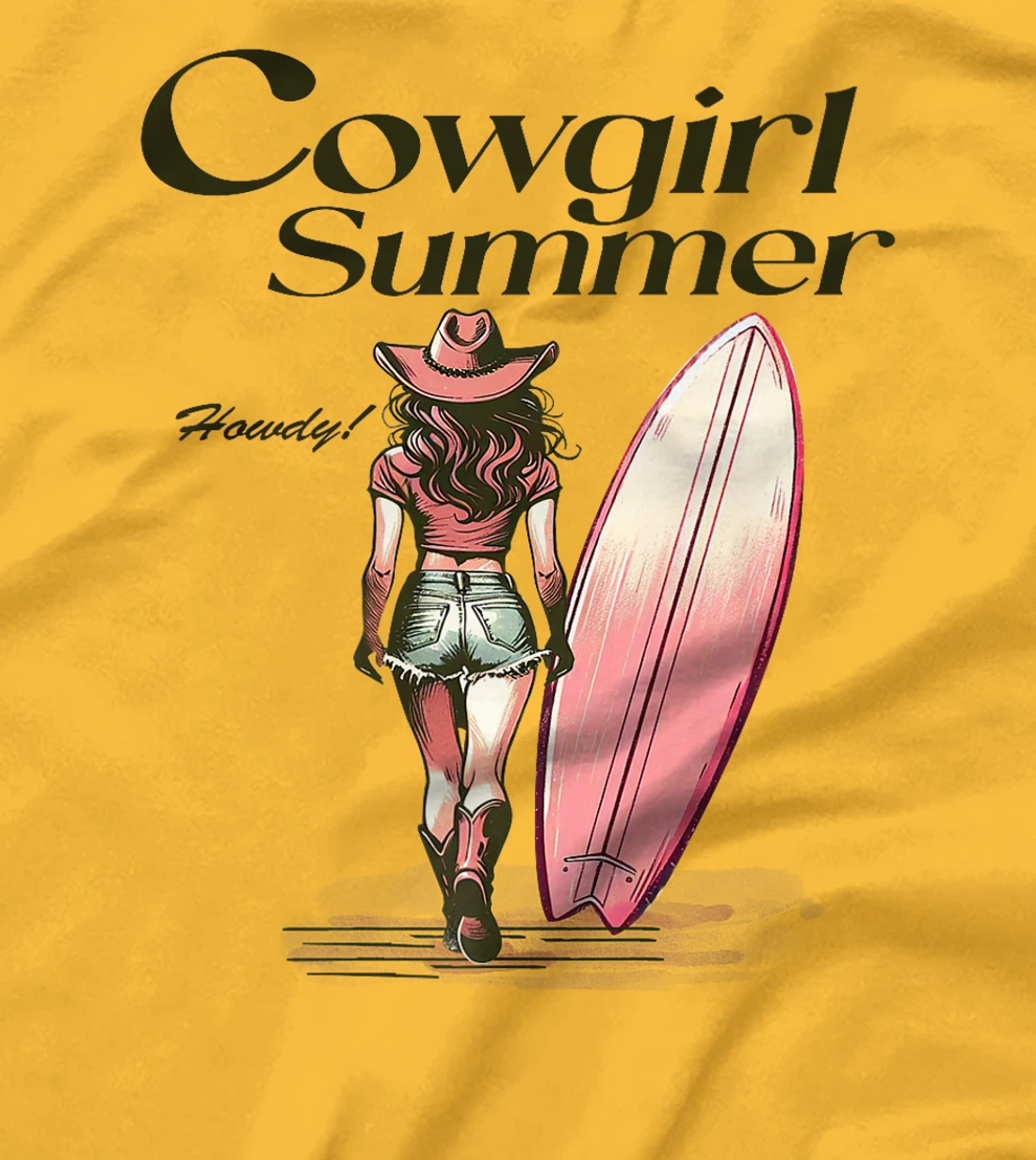 Cowgirl Summer Surfboard Retro Western Texas Surfer Girl Premium T-Shirt
