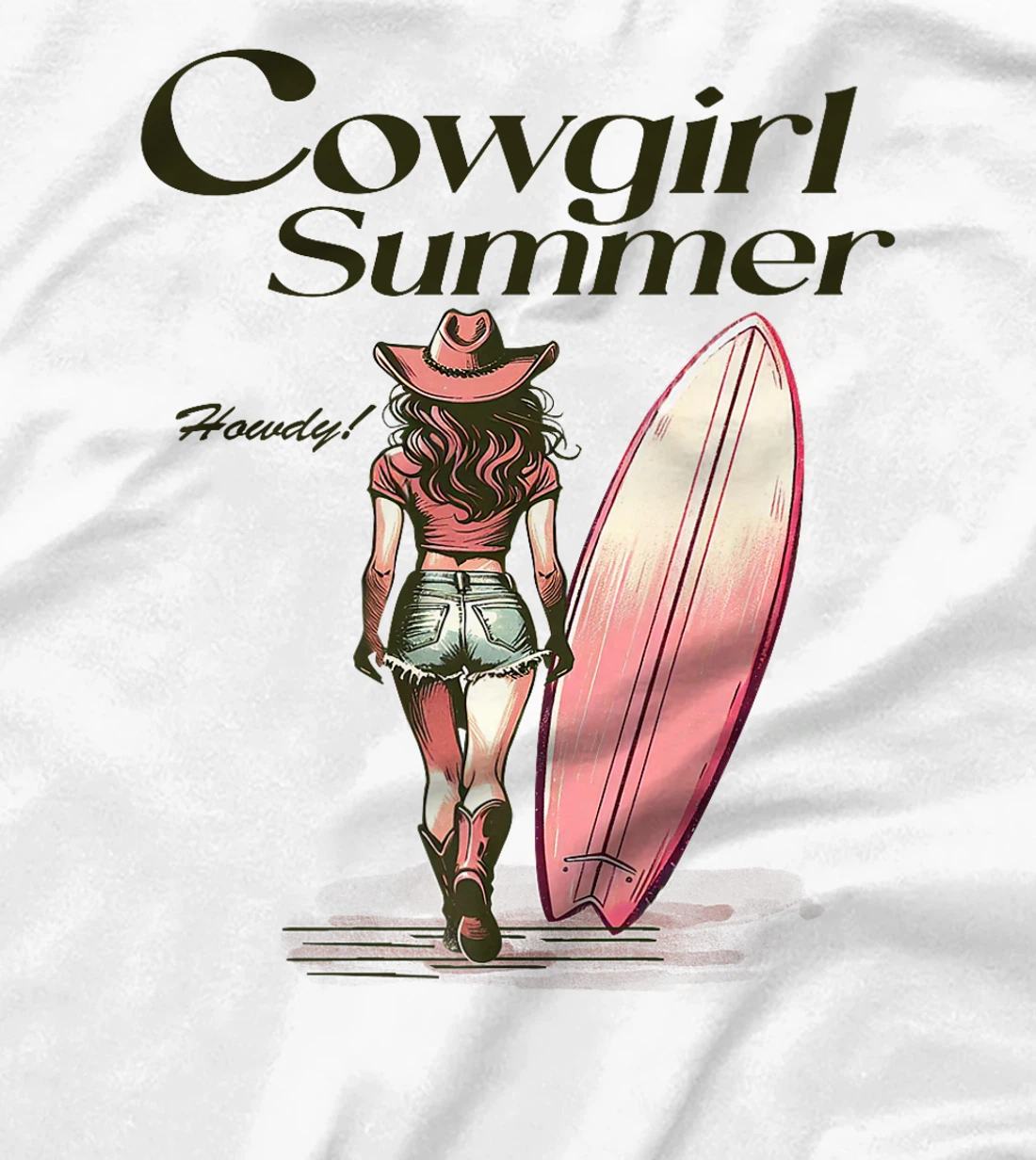Cowgirl Summer Surfboard Retro Western Texas Surfer Girl Premium T-Shirt