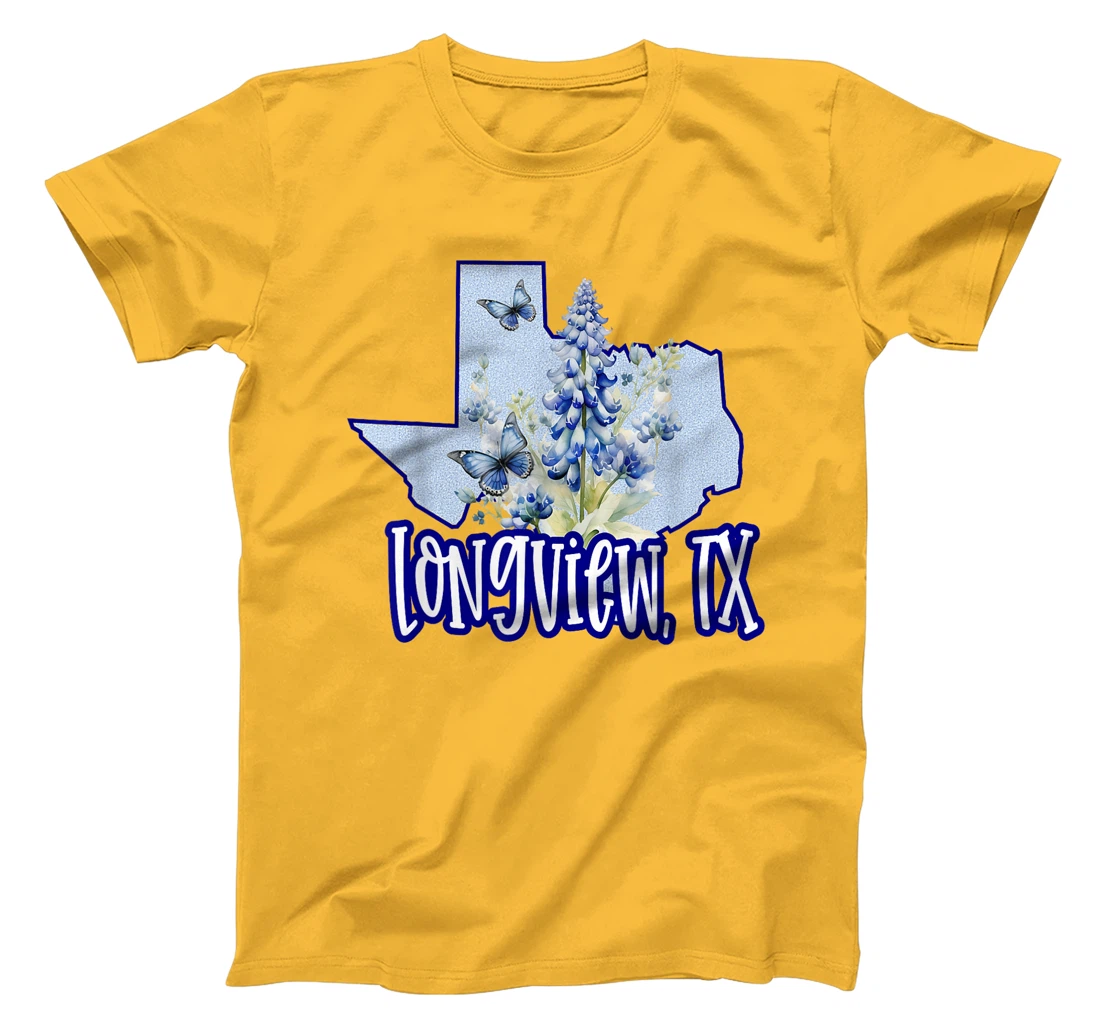 Longview TX Texas Graphic Tee Bluebonnets Butterflies Girly T-Shirt