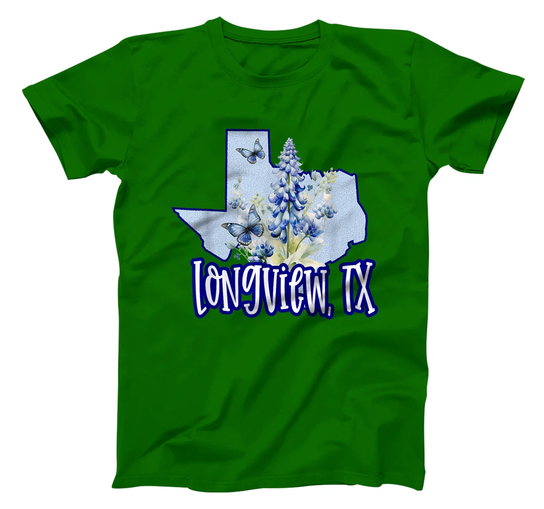 Longview TX Texas Graphic Tee Bluebonnets Butterflies Girly T-Shirt