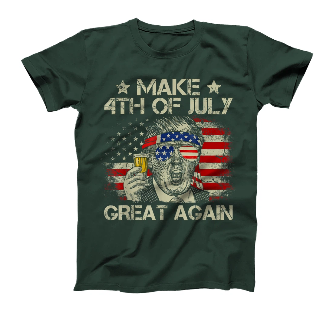 Trump Make 4th of July Great Again Men Drinking Beer Funny T-Shirt