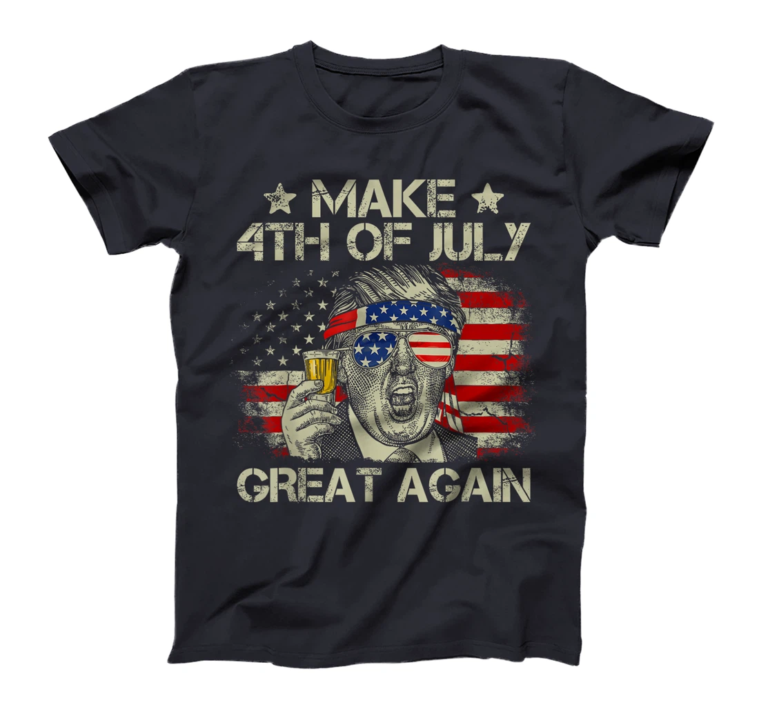 Trump Make 4th of July Great Again Men Drinking Beer Funny T-Shirt