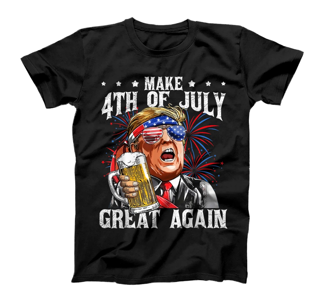 Funny Drinking Beer Team Make 4th Of July Great Again Trump T-Shirt