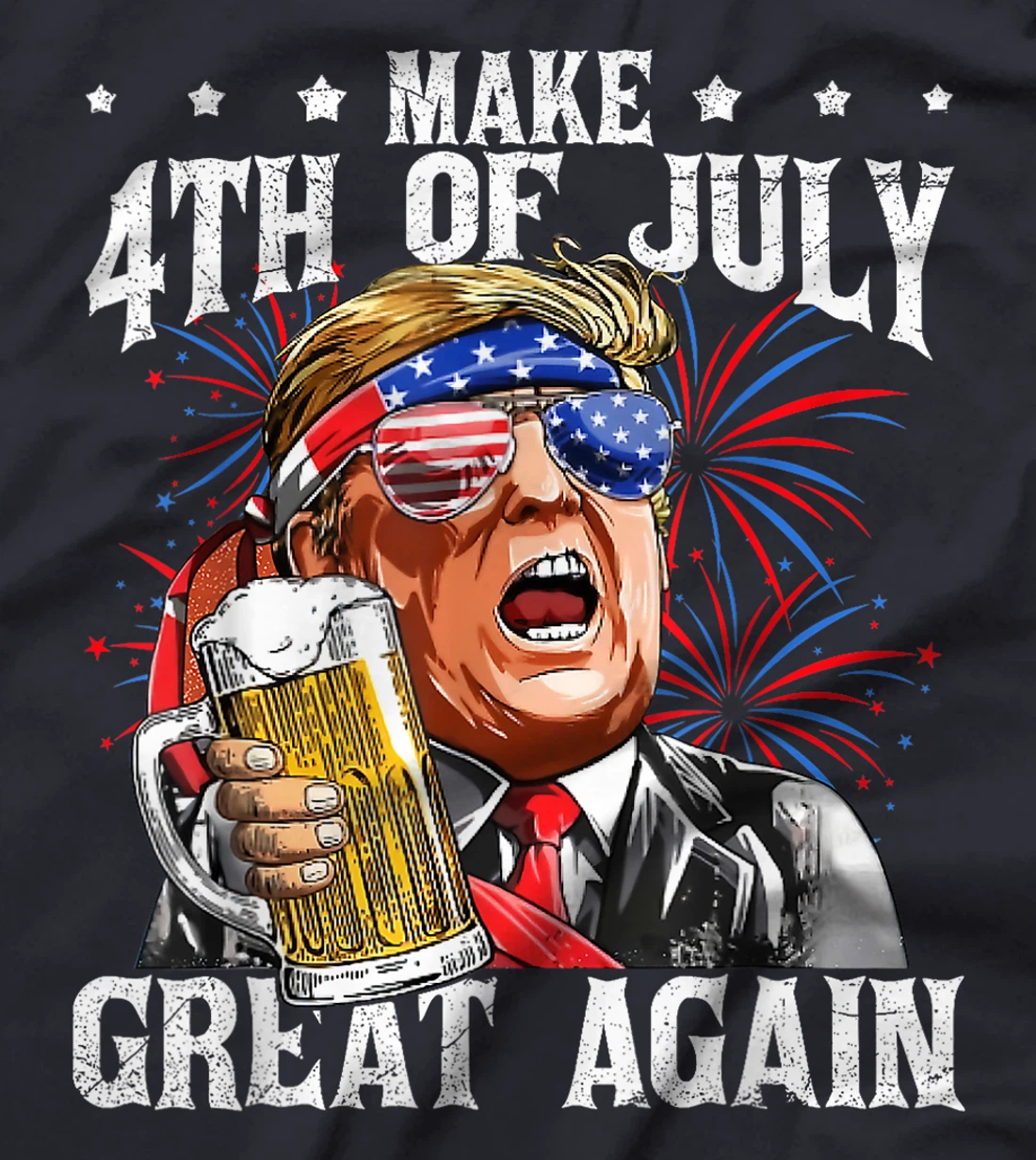 Funny Drinking Beer Team Make 4th Of July Great Again Trump T-Shirt