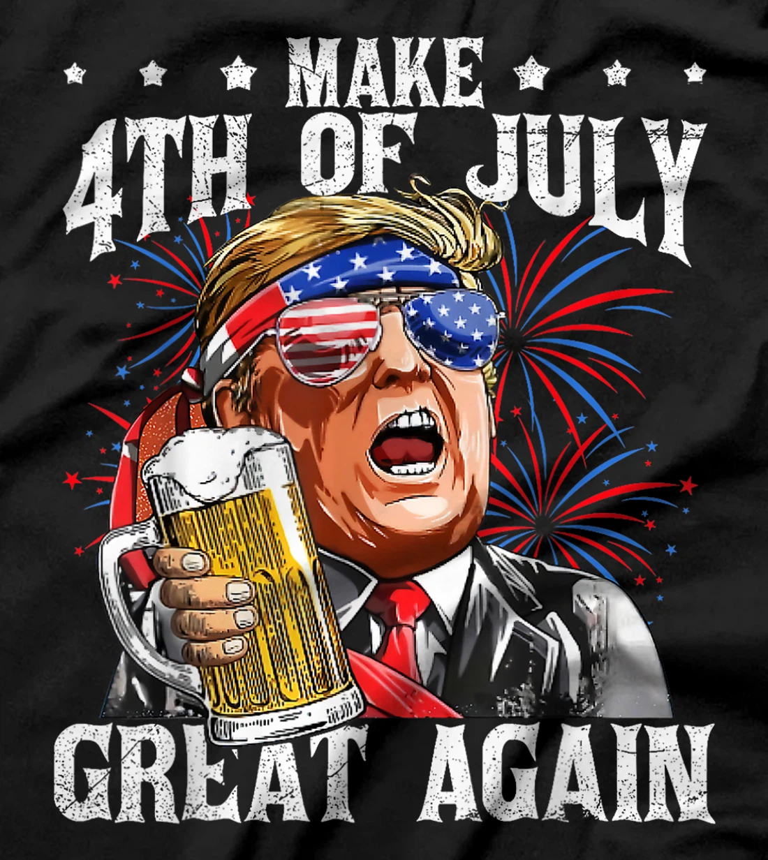 Funny Drinking Beer Team Make 4th Of July Great Again Trump T-Shirt