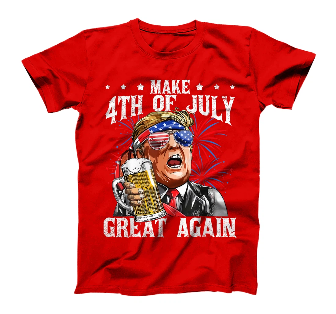 Funny Drinking Beer Team Make 4th Of July Great Again Trump T-Shirt