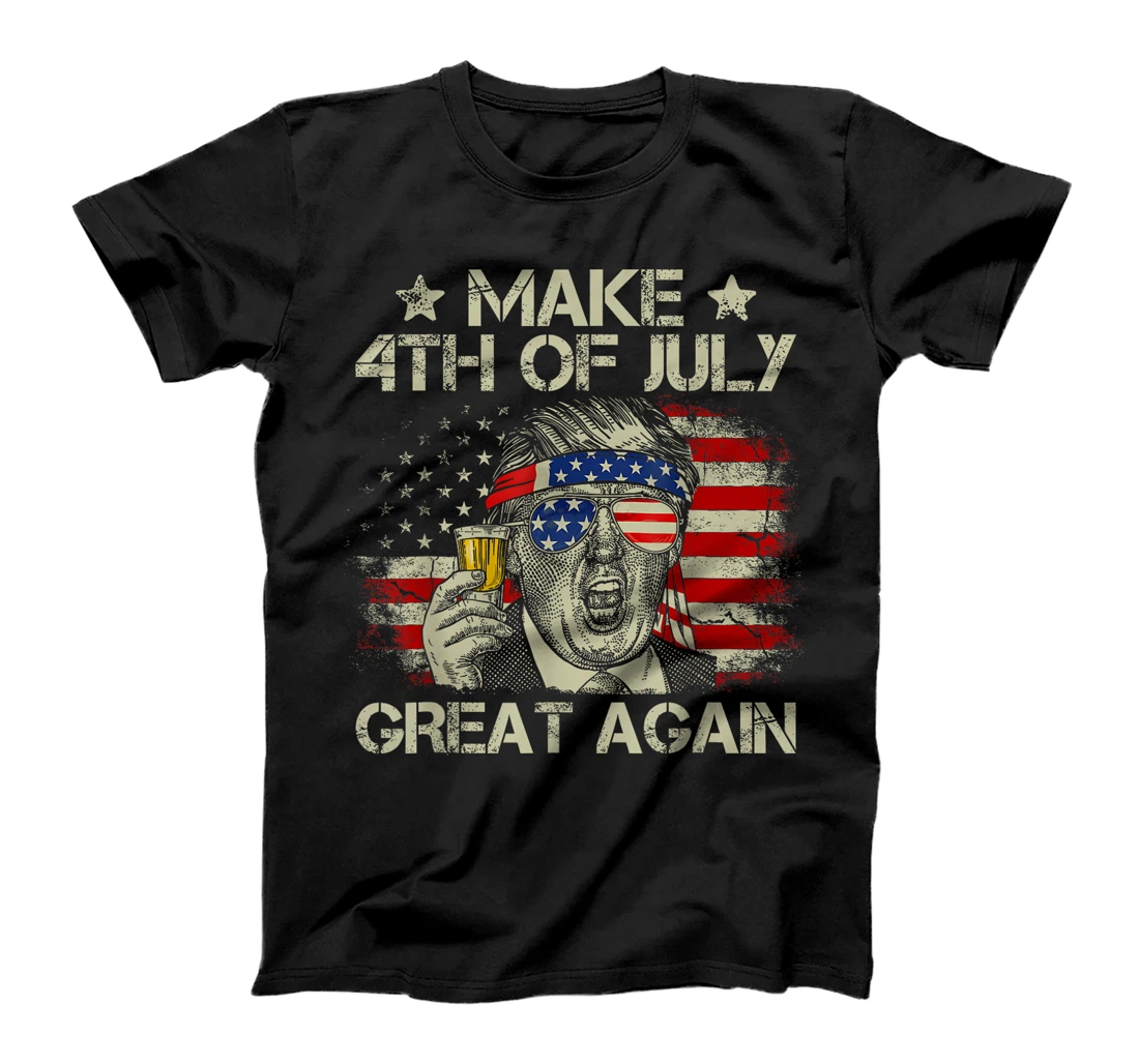 Trump Make 4th of July Great Again Men Drinking Beer Funny T-Shirt