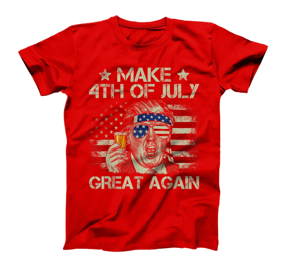 Trump Make 4th of July Great Again Men Drinking Beer Funny T-Shirt
