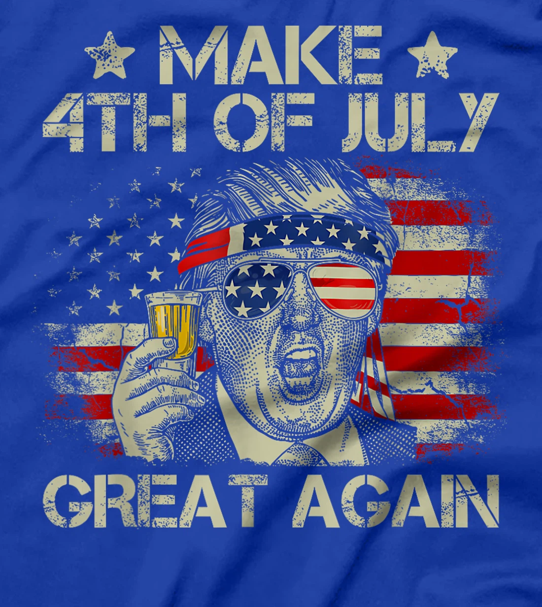 Trump Make 4th of July Great Again Men Drinking Beer Funny T-Shirt
