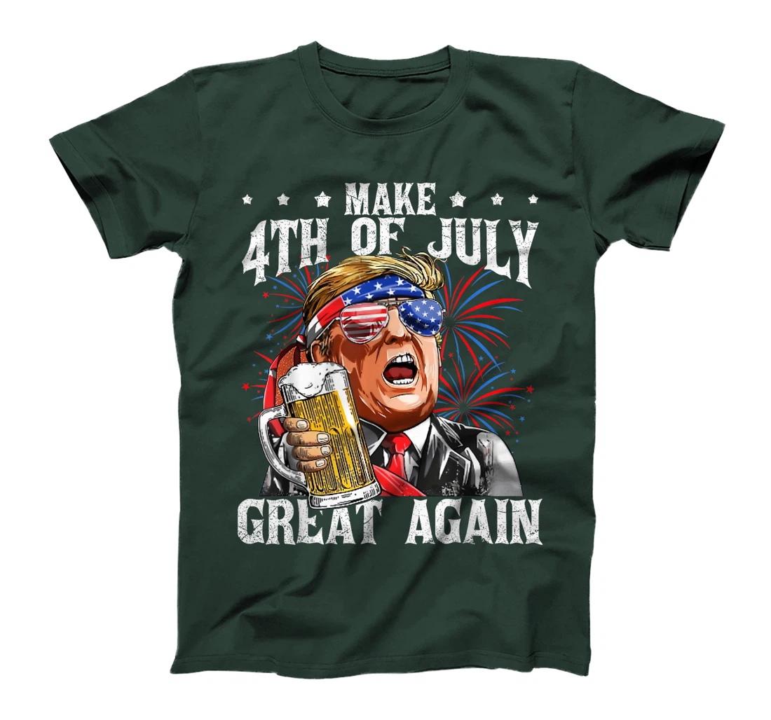 Funny Drinking Beer Team Make 4th Of July Great Again Trump T-Shirt