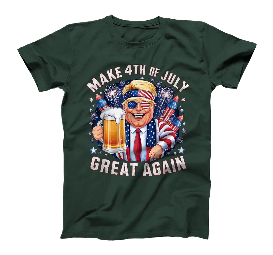 Funny Trump Make 4th Of July Great Again Men Drinking Beer T-Shirt
