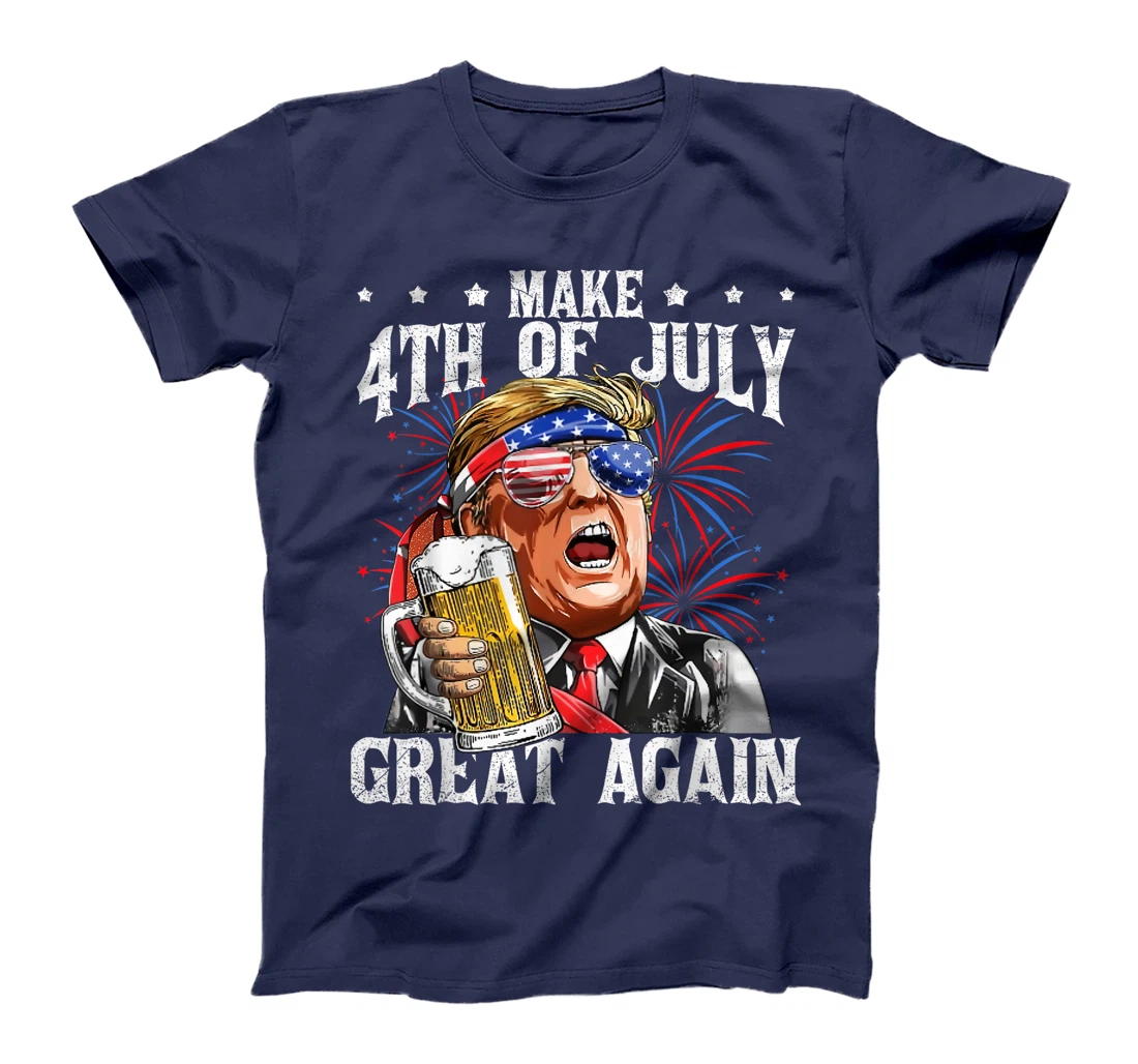 Funny Drinking Beer Team Make 4th Of July Great Again Trump T-Shirt