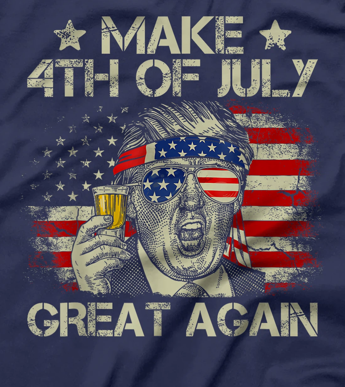 Trump Make 4th of July Great Again Men Drinking Beer Funny T-Shirt