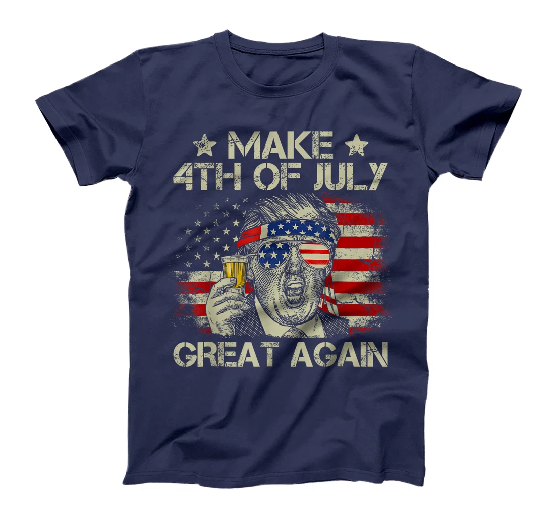 Trump Make 4th of July Great Again Men Drinking Beer Funny T-Shirt