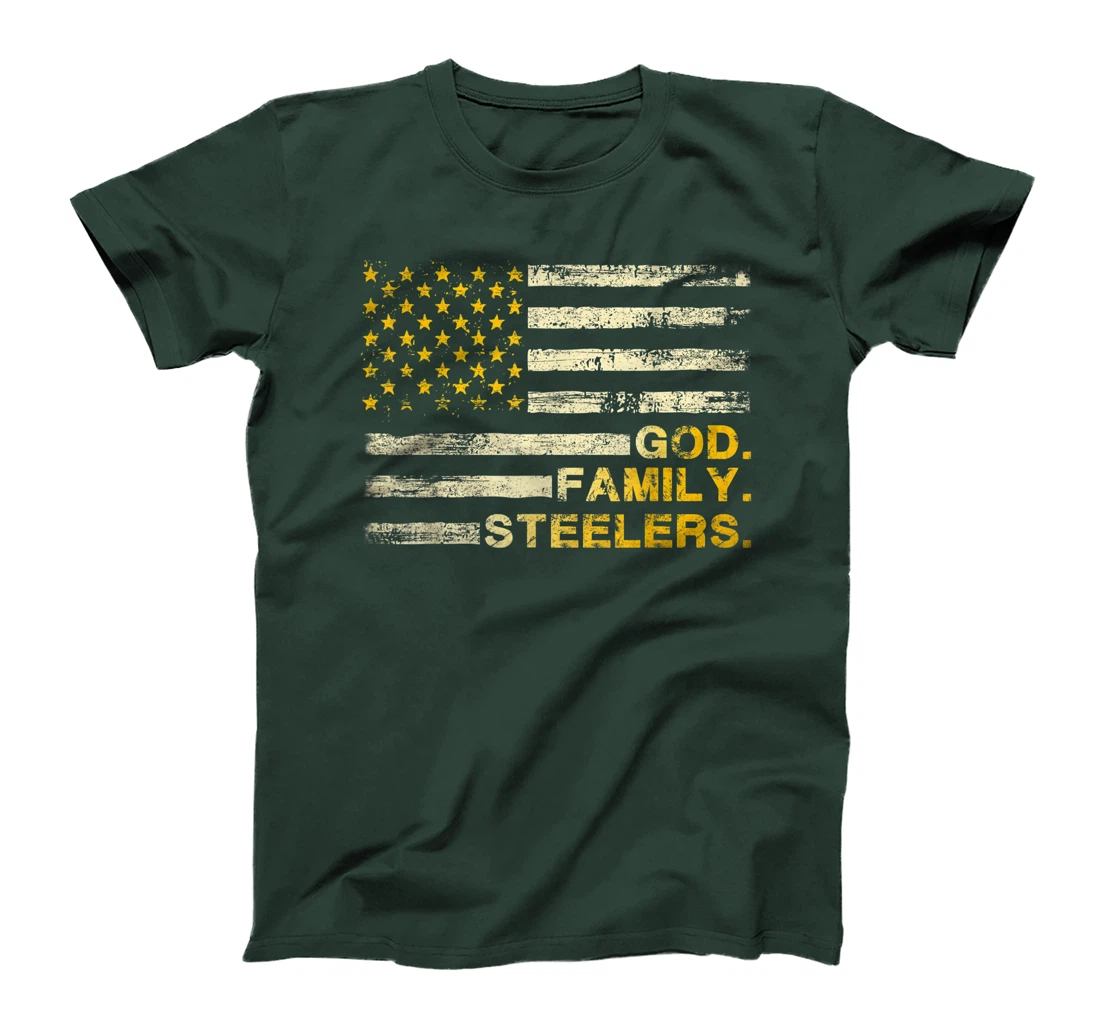 God Family Steelers Us Vintage Flag Team Dad Mam Day Gifts T-Shirt