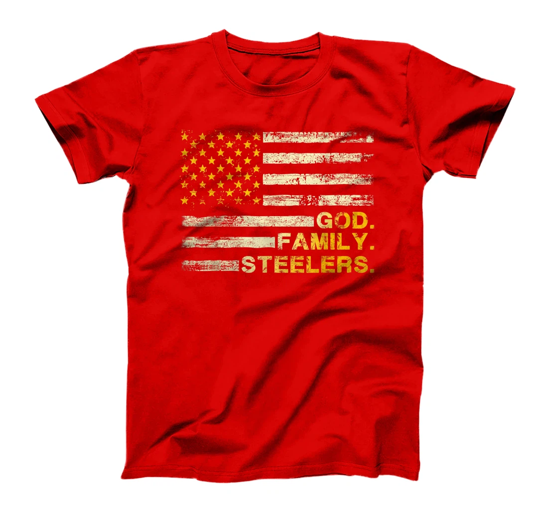God Family Steelers Us Vintage Flag Team Dad Mam Day Gifts T-Shirt