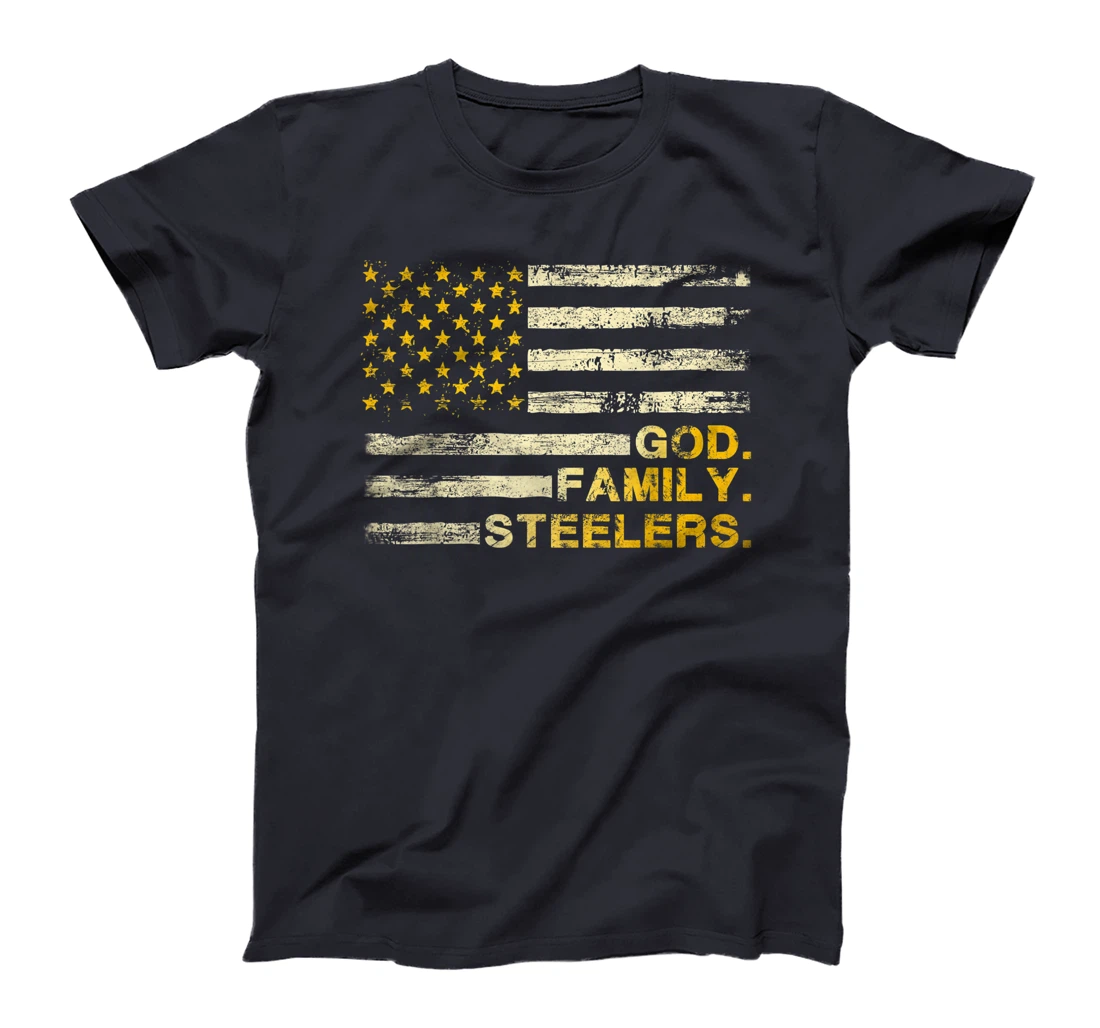 God Family Steelers Us Vintage Flag Team Dad Mam Day Gifts T-Shirt