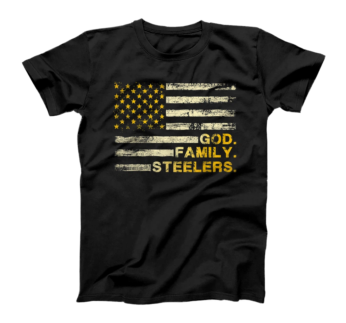 God Family Steelers Us Vintage Flag Team Dad Mam Day Gifts T-Shirt