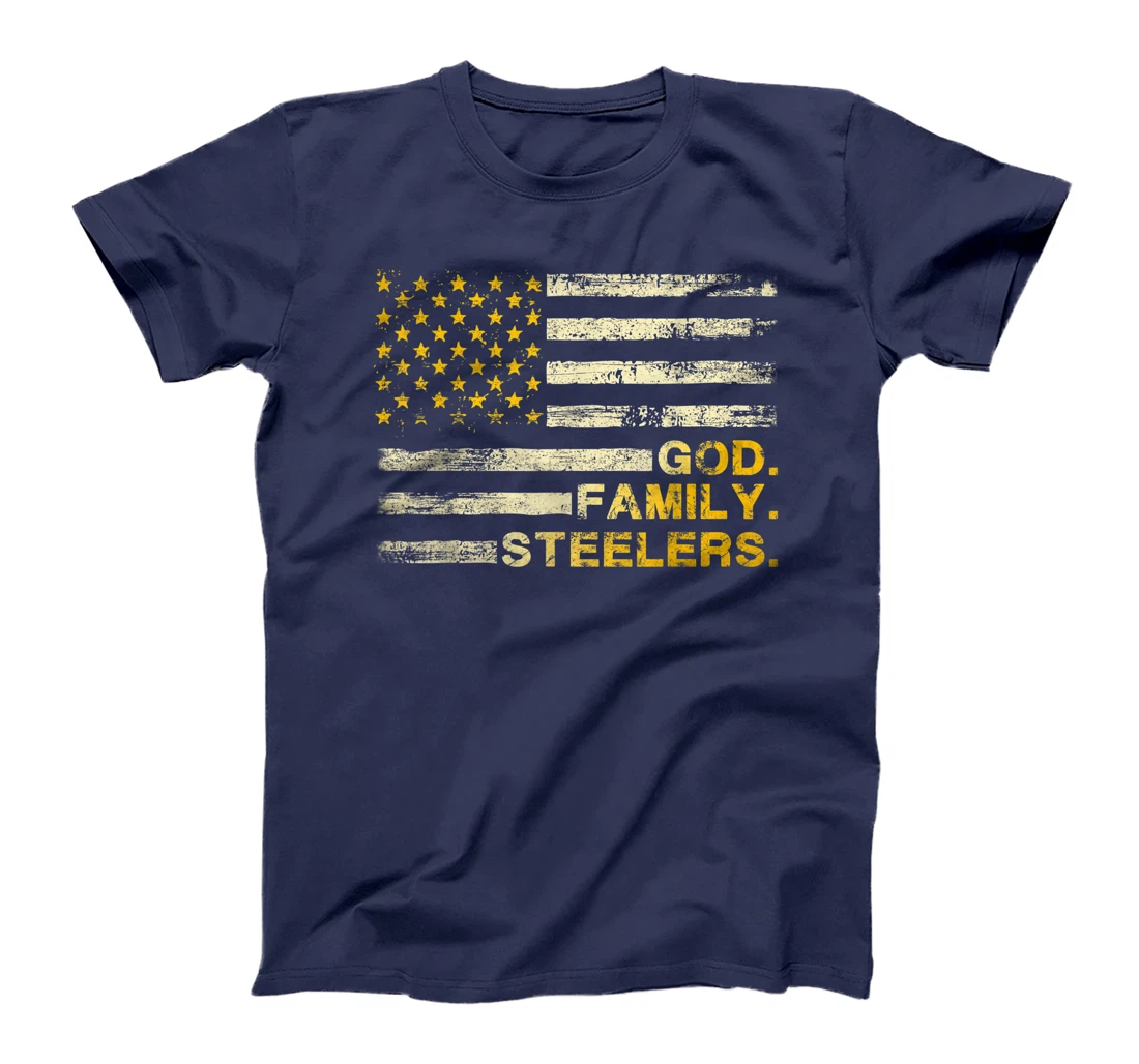 God Family Steelers Us Vintage Flag Team Dad Mam Day Gifts T-Shirt