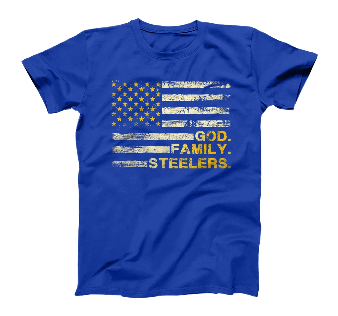 God Family Steelers Us Vintage Flag Team Dad Mam Day Gifts T-Shirt