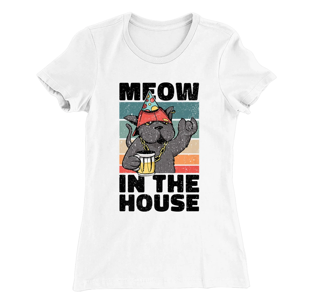 Womens Meow In The House. Miaow, Miau or Meaw Party Wear T-Shirt, Women T-Shirt