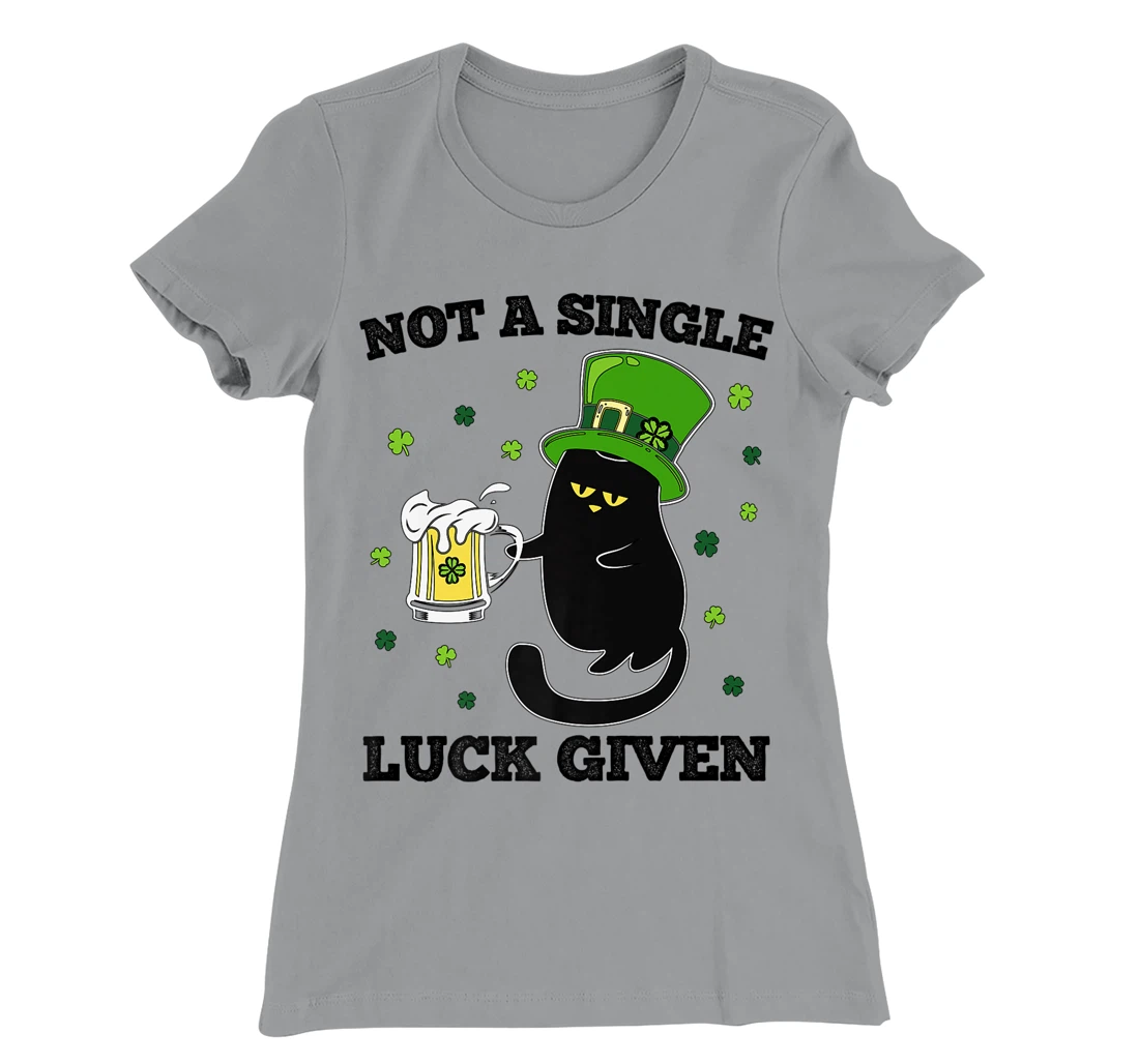 Womens Not A Single Luck Given St Patricks Day Black Cat Don't Care T-Shirt, Women T-Shirt