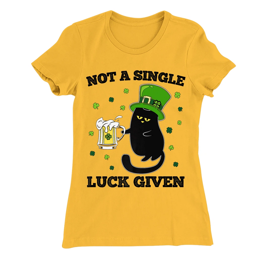 Womens Not A Single Luck Given St Patricks Day Black Cat Don't Care T-Shirt, Women T-Shirt