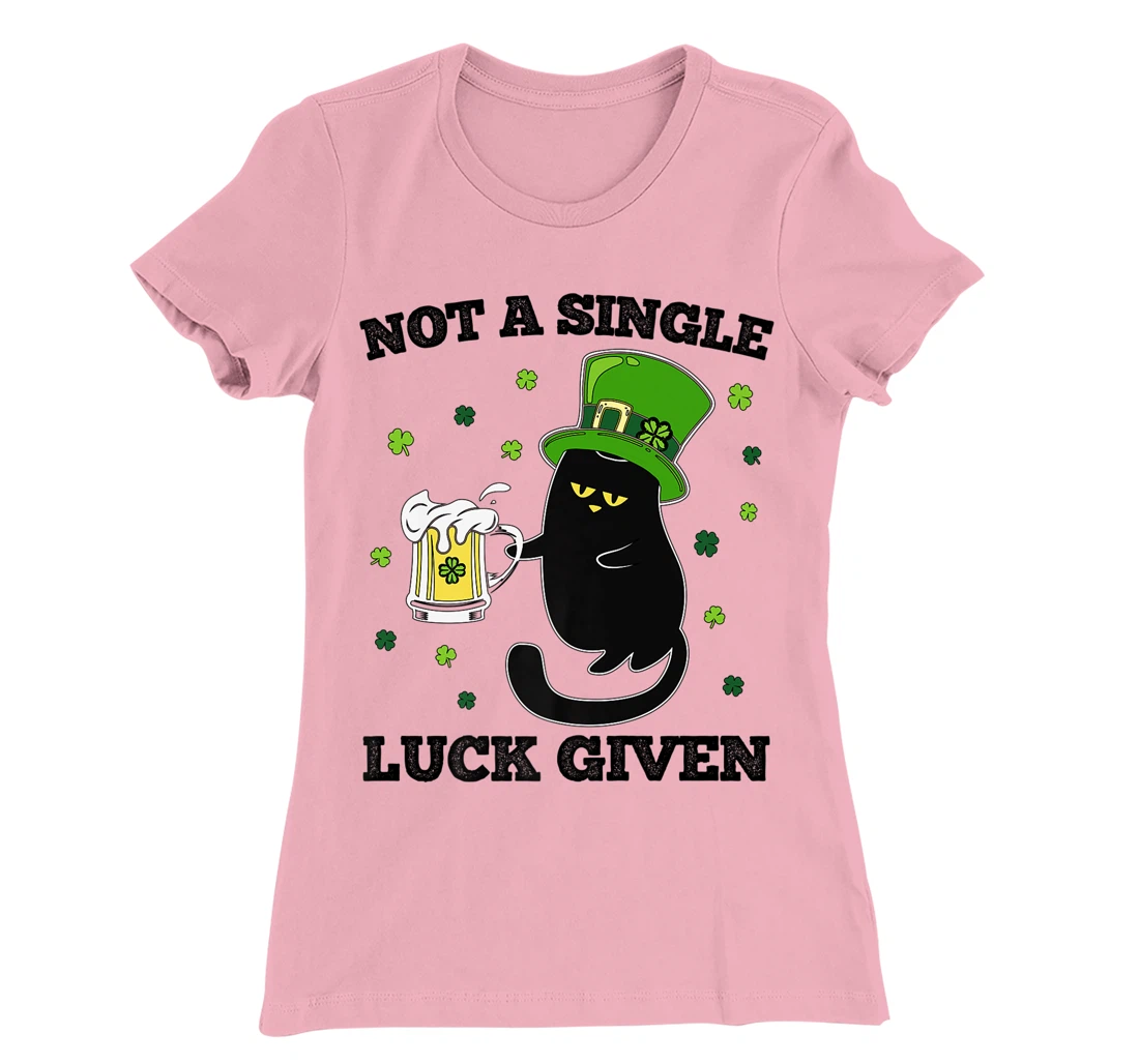 Womens Not A Single Luck Given St Patricks Day Black Cat Don't Care T-Shirt, Women T-Shirt