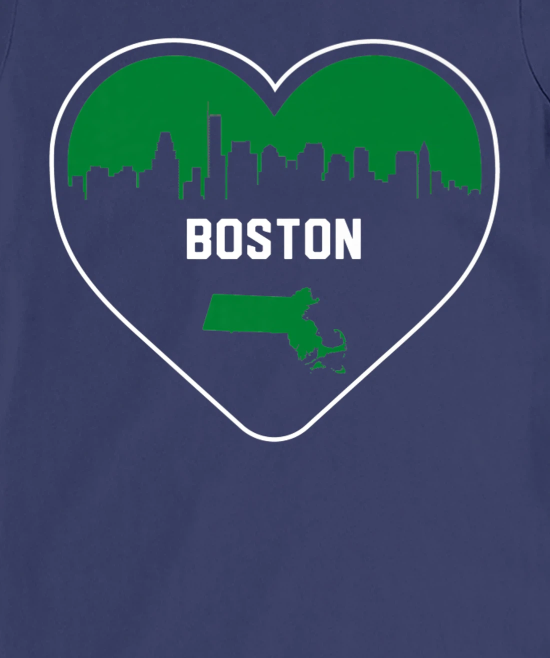 Cute Love Boston Cityscape Green Skyline Heart Design T-Shirt, Kid T-Shirt and Women T-Shirt