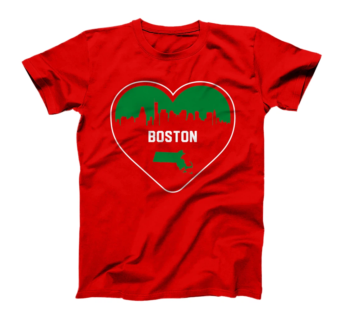 Cute Love Boston Cityscape Green Skyline Heart Design T-Shirt, Kid T-Shirt and Women T-Shirt