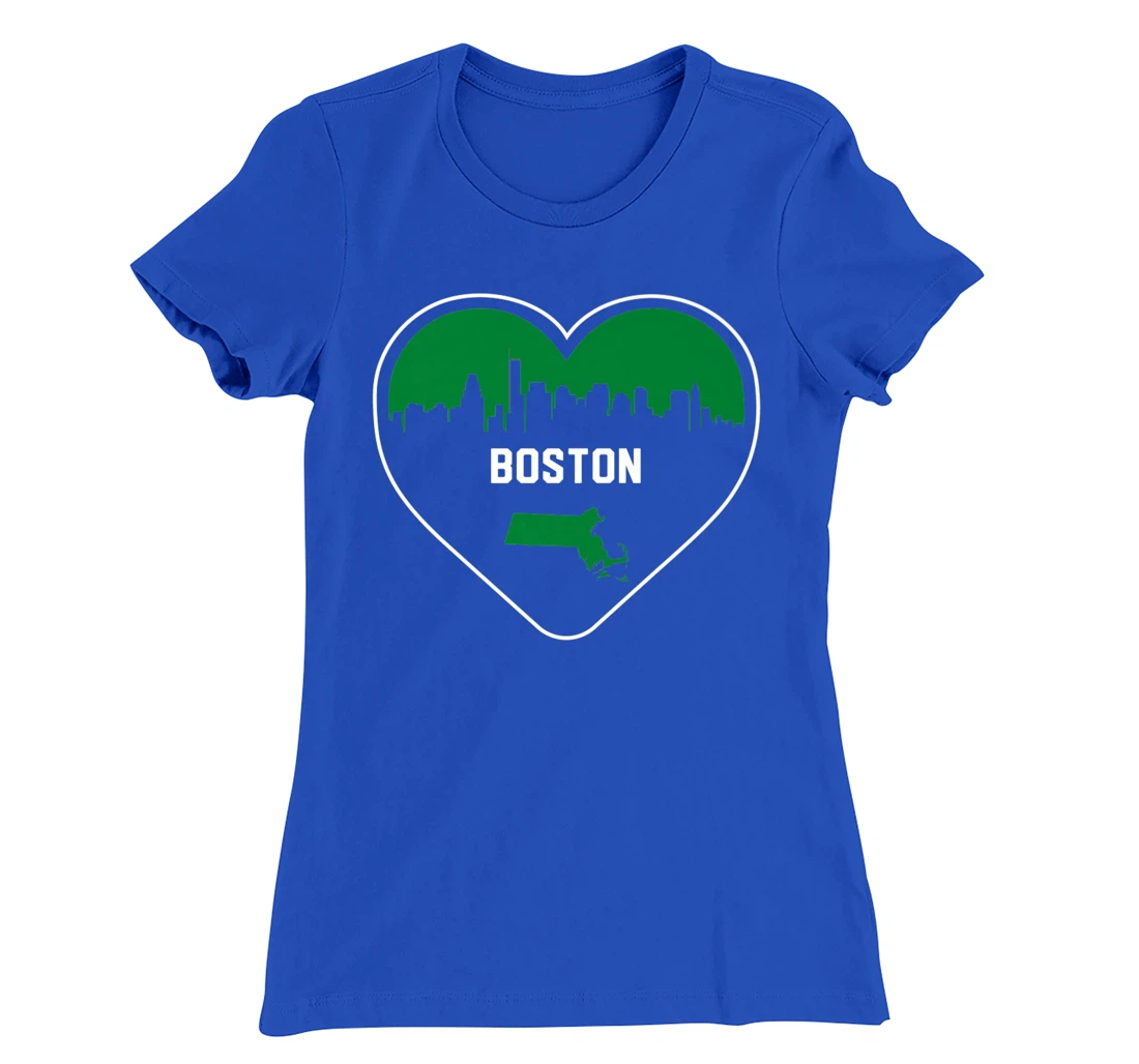 Cute Love Boston Cityscape Green Skyline Heart Design T-Shirt, Kid T-Shirt and Women T-Shirt