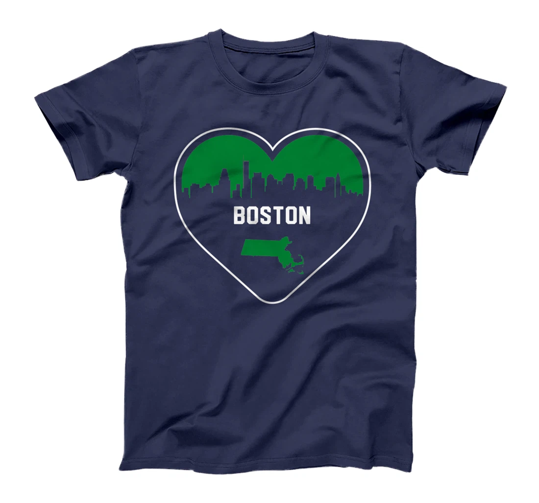 Cute Love Boston Cityscape Green Skyline Heart Design T-Shirt, Kid T-Shirt and Women T-Shirt