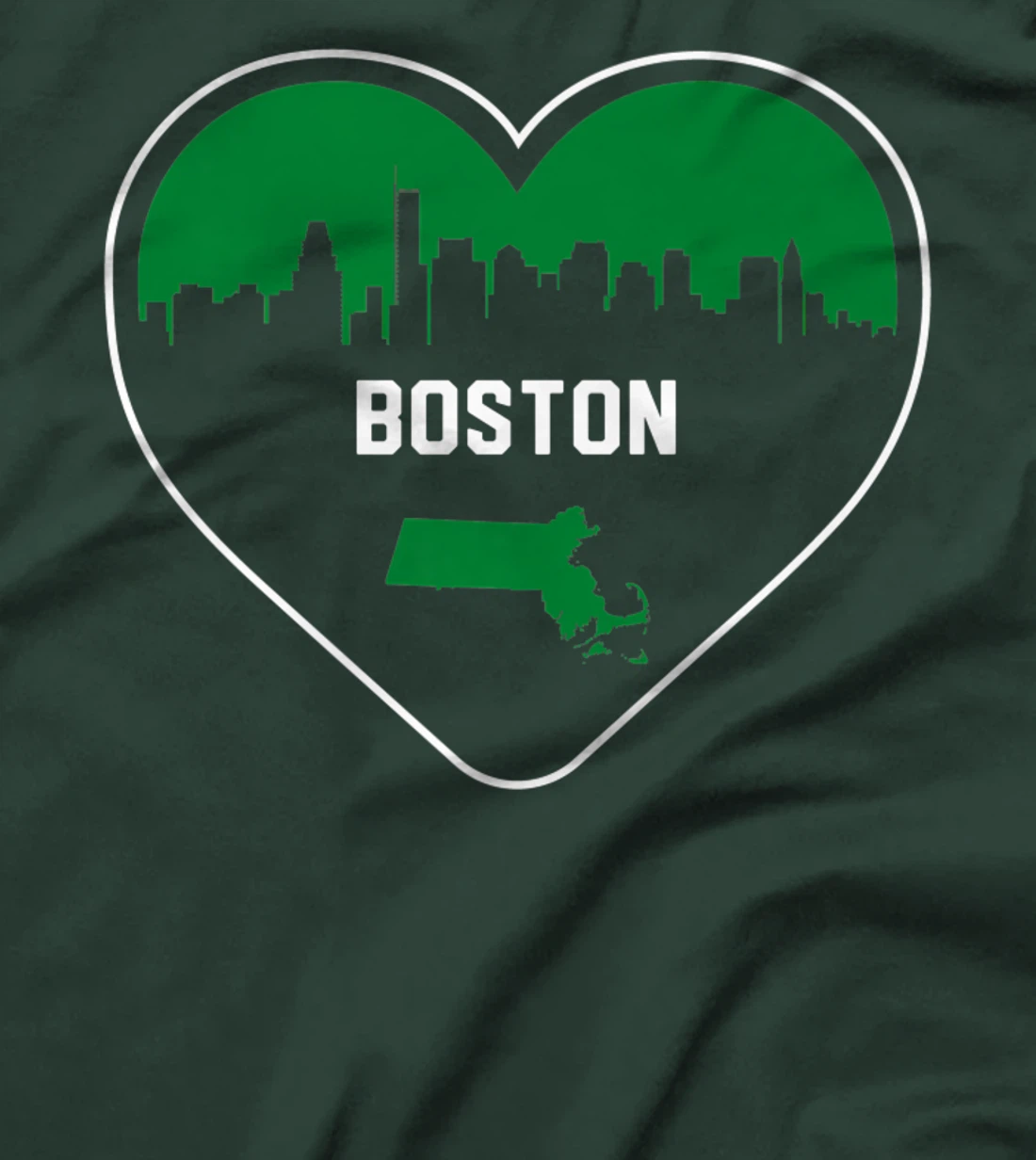 Cute Love Boston Cityscape Green Skyline Heart Design T-Shirt, Kid T-Shirt and Women T-Shirt