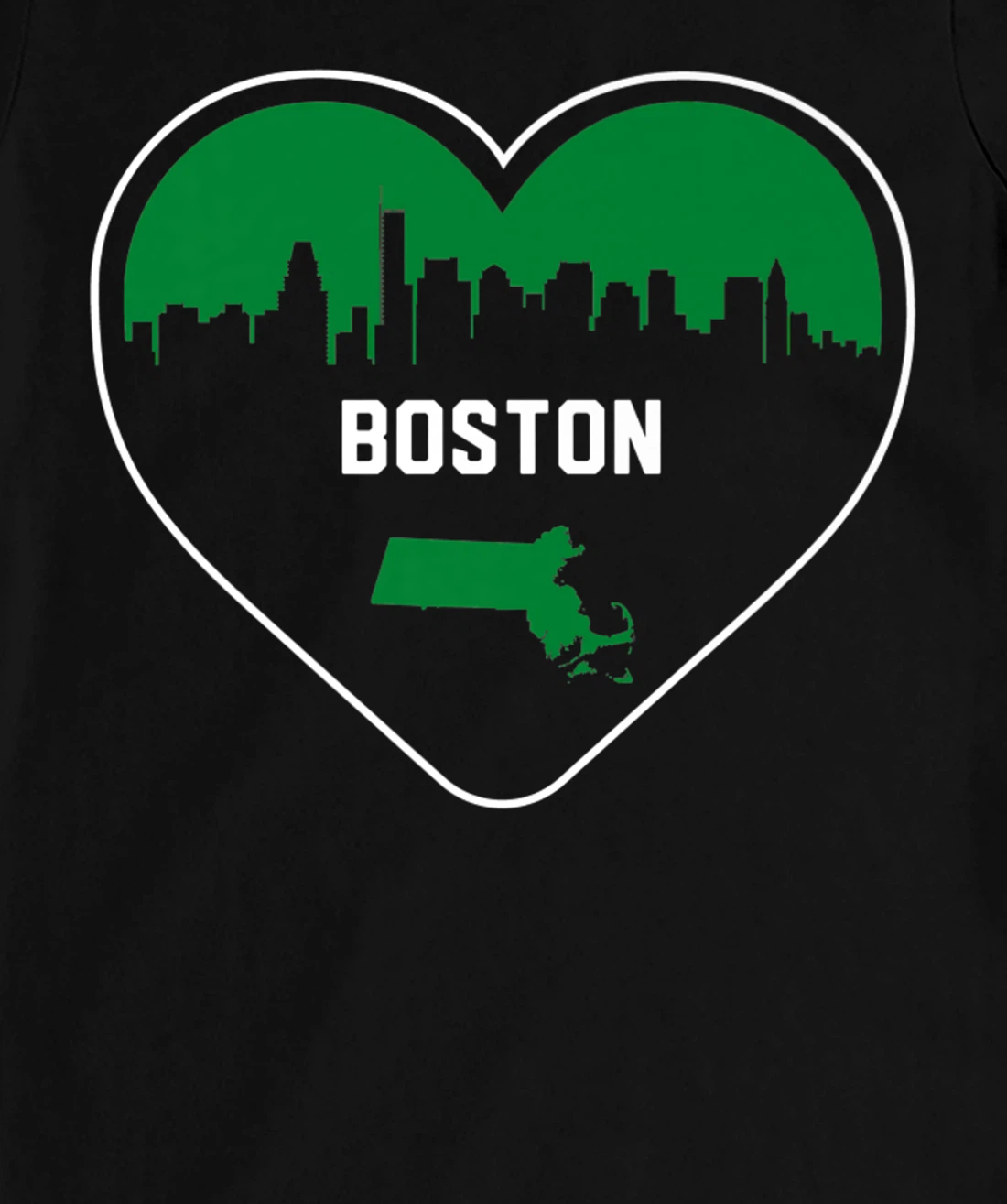 Cute Love Boston Cityscape Green Skyline Heart Design T-Shirt, Kid T-Shirt and Women T-Shirt