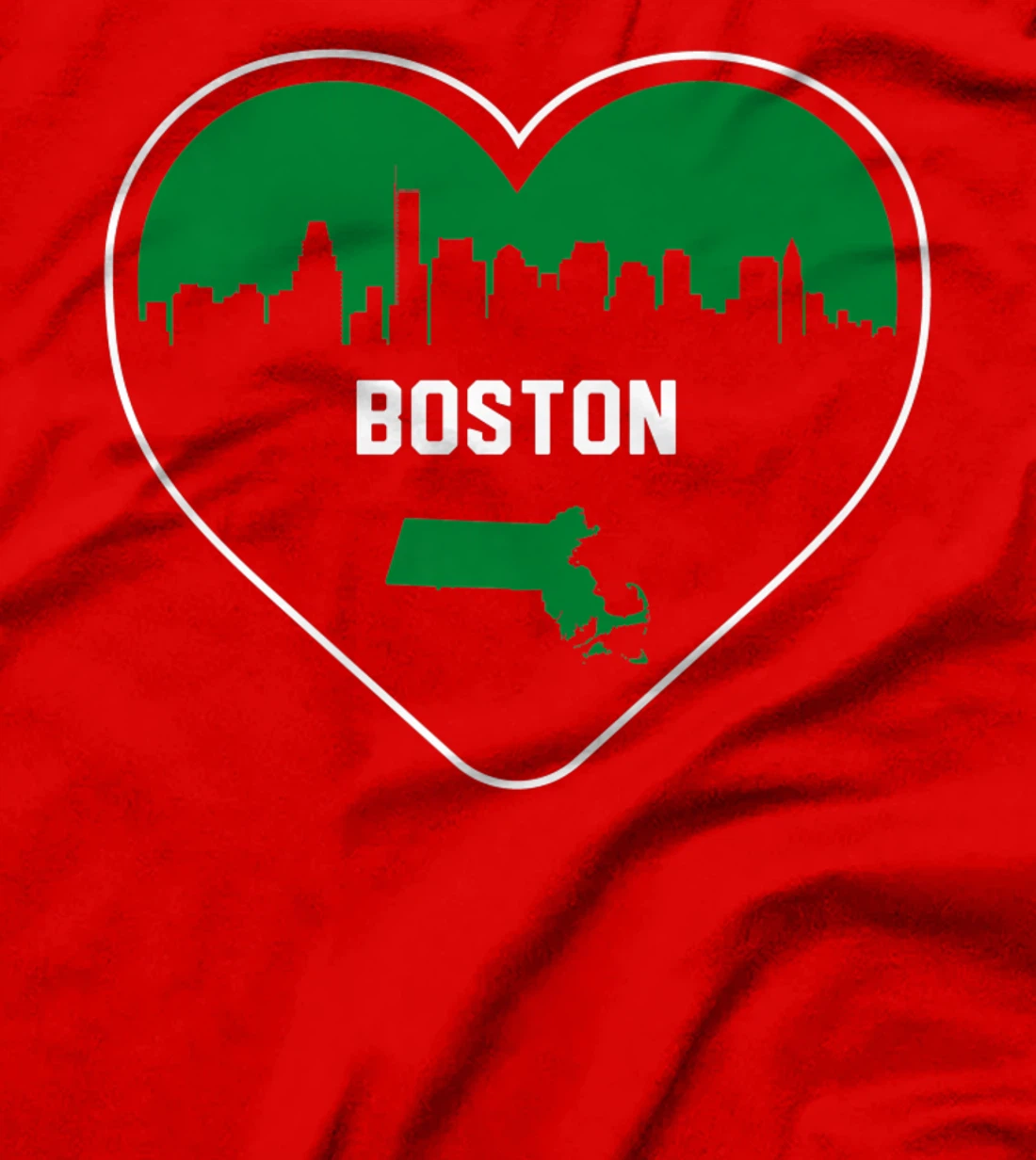 Cute Love Boston Cityscape Green Skyline Heart Design T-Shirt, Kid T-Shirt and Women T-Shirt