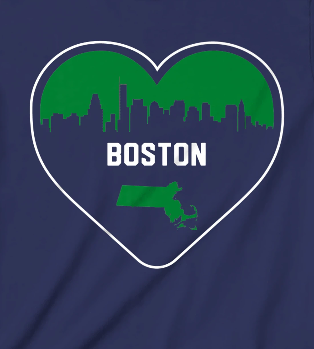 Cute Love Boston Cityscape Green Skyline Heart Design T-Shirt, Kid T-Shirt and Women T-Shirt
