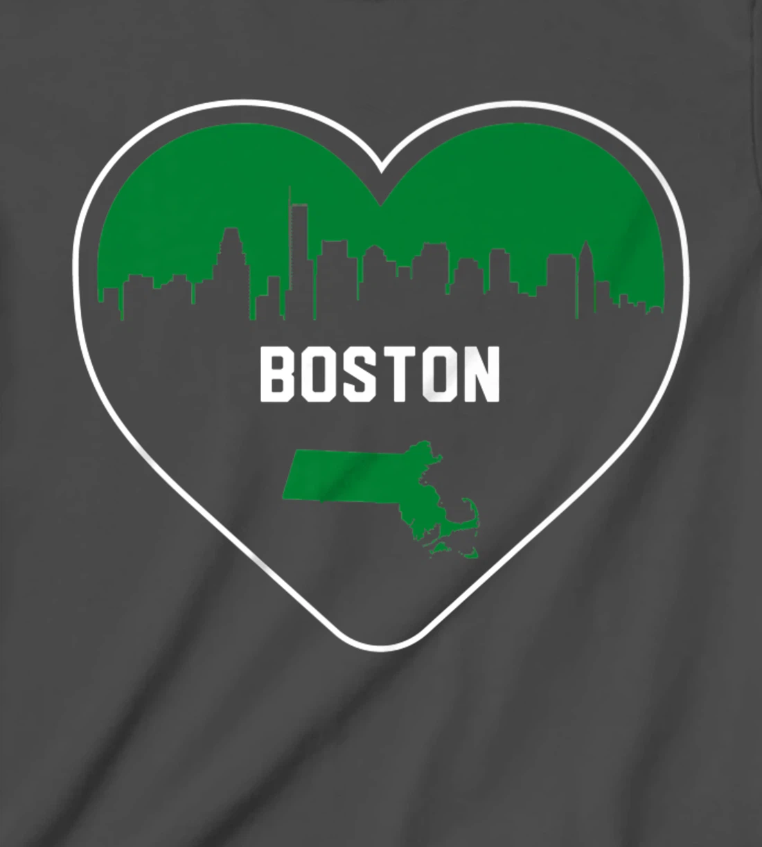 Cute Love Boston Cityscape Green Skyline Heart Design T-Shirt, Kid T-Shirt and Women T-Shirt