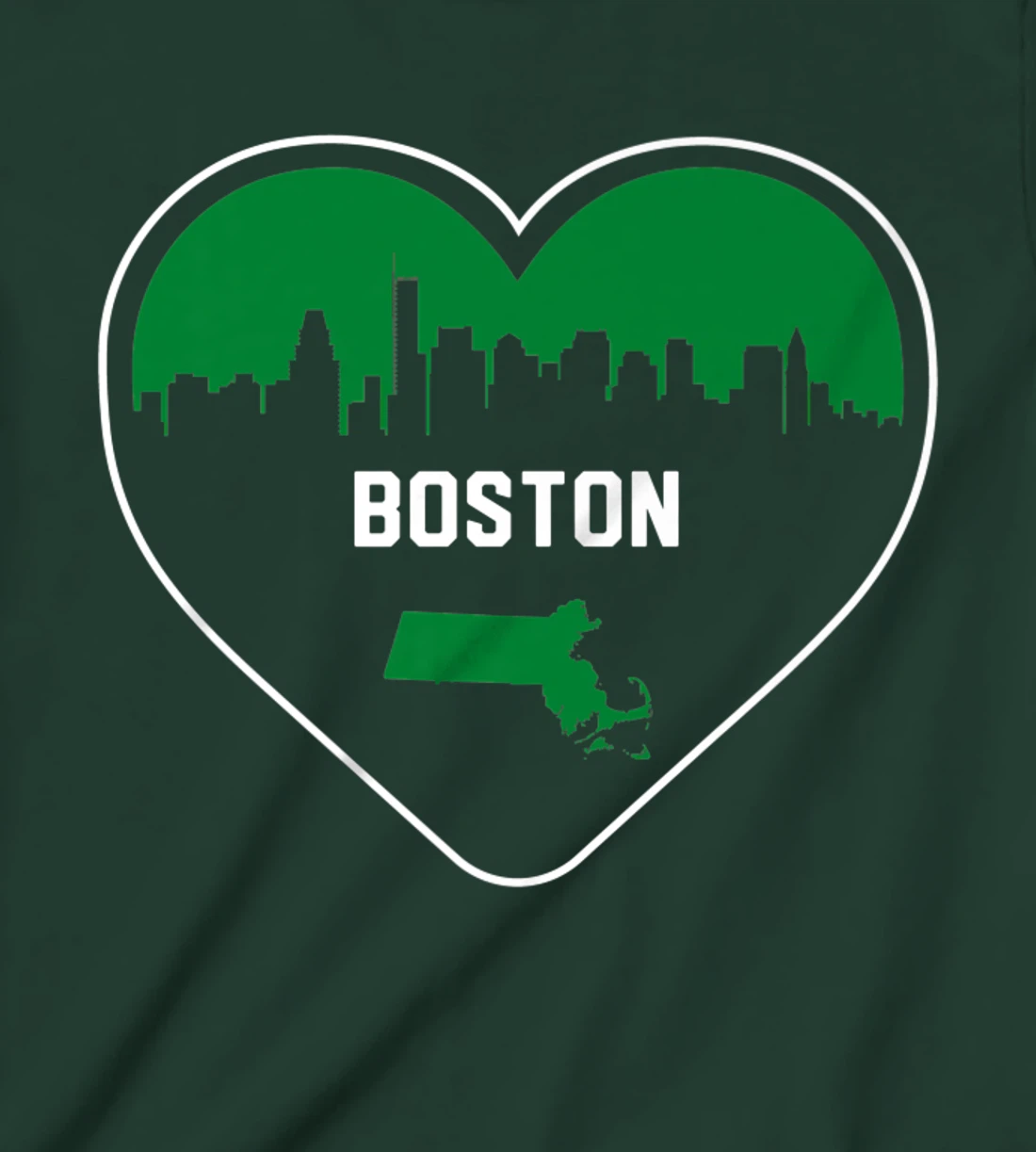 Cute Love Boston Cityscape Green Skyline Heart Design T-Shirt, Kid T-Shirt and Women T-Shirt