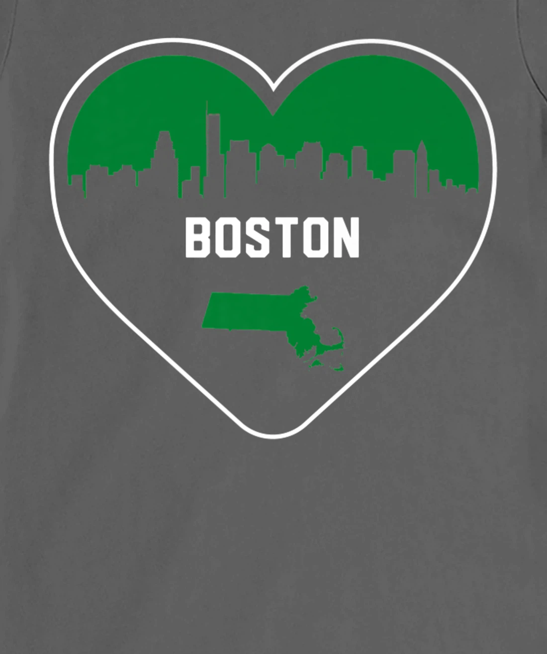Cute Love Boston Cityscape Green Skyline Heart Design T-Shirt, Kid T-Shirt and Women T-Shirt