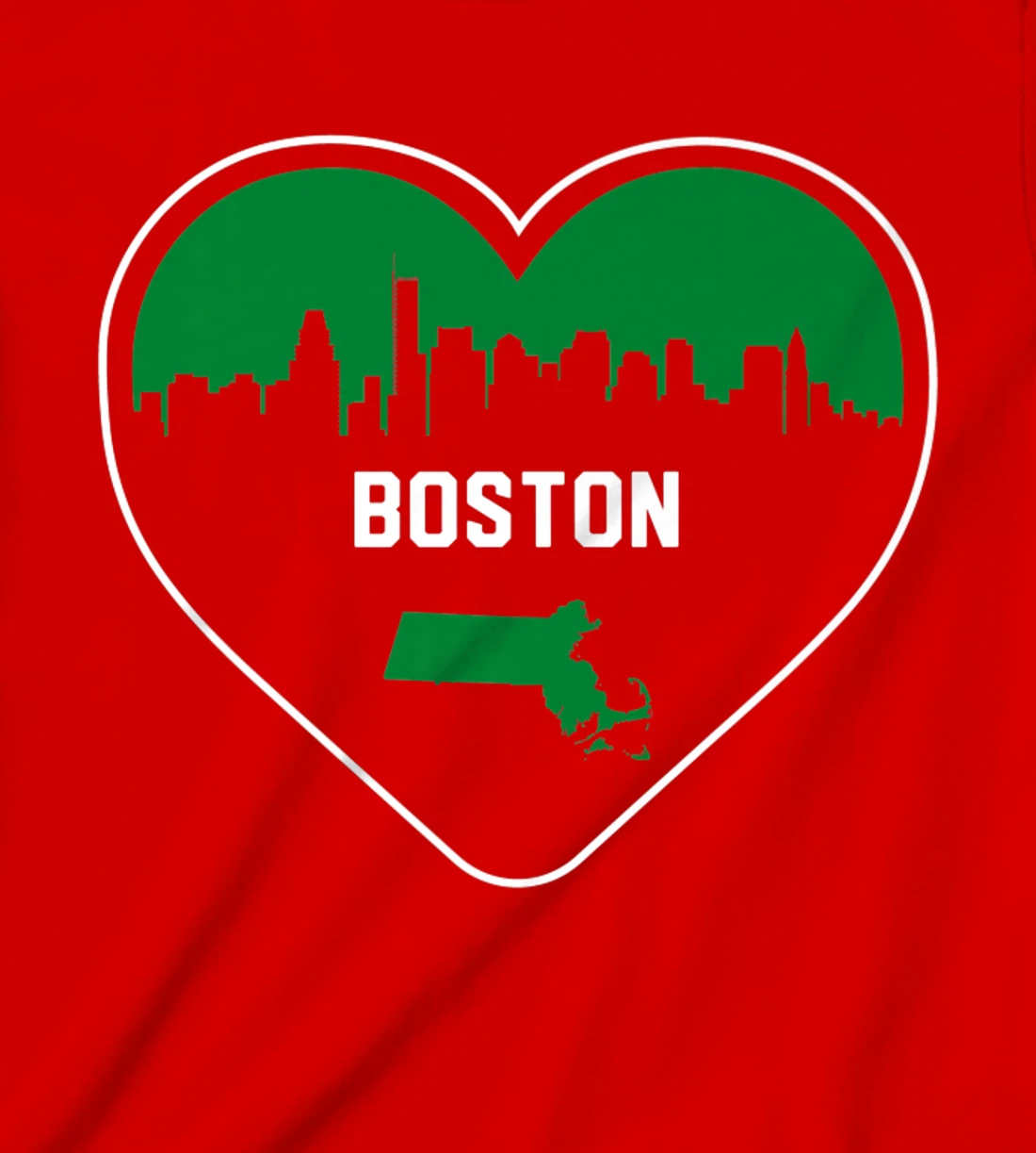 Cute Love Boston Cityscape Green Skyline Heart Design T-Shirt, Kid T-Shirt and Women T-Shirt