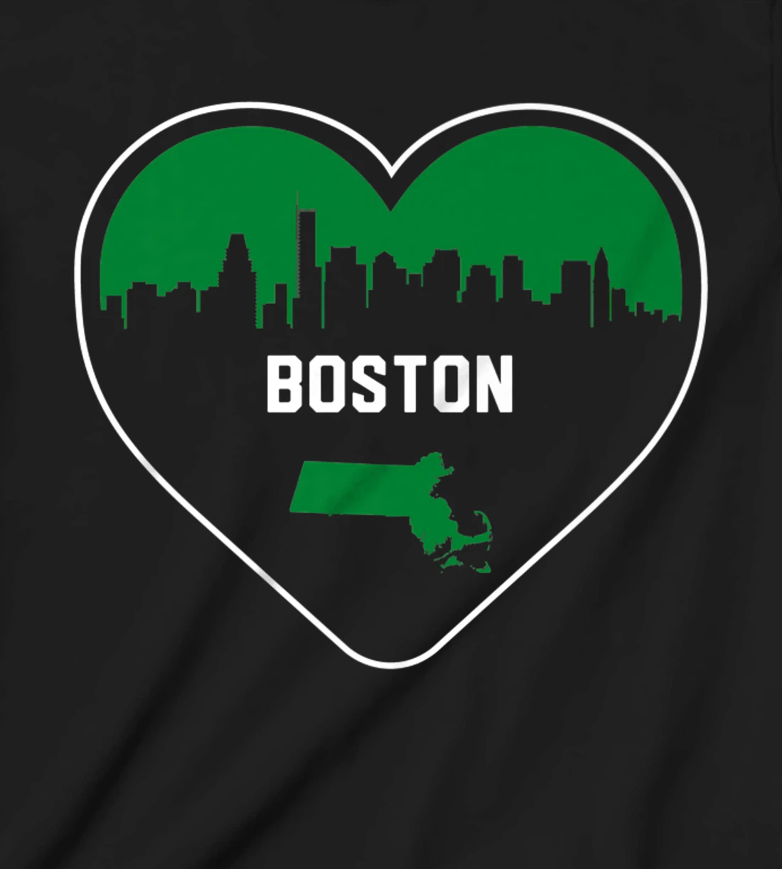 Cute Love Boston Cityscape Green Skyline Heart Design T-Shirt, Kid T-Shirt and Women T-Shirt