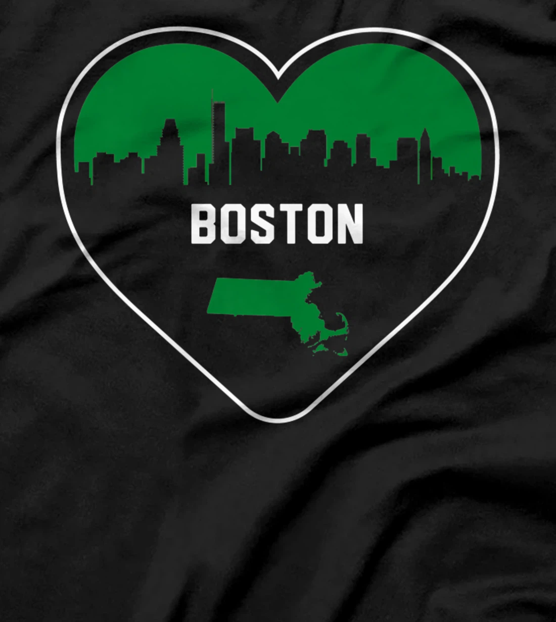 Cute Love Boston Cityscape Green Skyline Heart Design T-Shirt, Kid T-Shirt and Women T-Shirt
