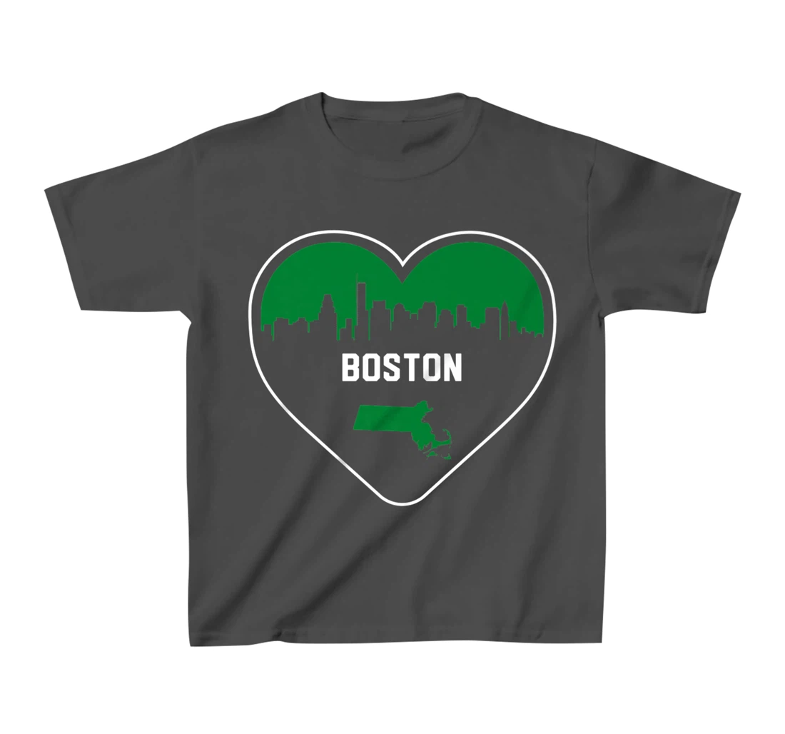 Cute Love Boston Cityscape Green Skyline Heart Design T-Shirt, Kid T-Shirt and Women T-Shirt