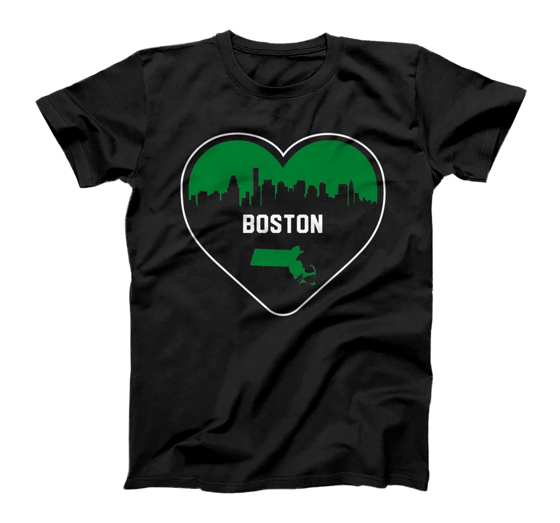 Cute Love Boston Cityscape Green Skyline Heart Design T-Shirt, Kid T-Shirt and Women T-Shirt