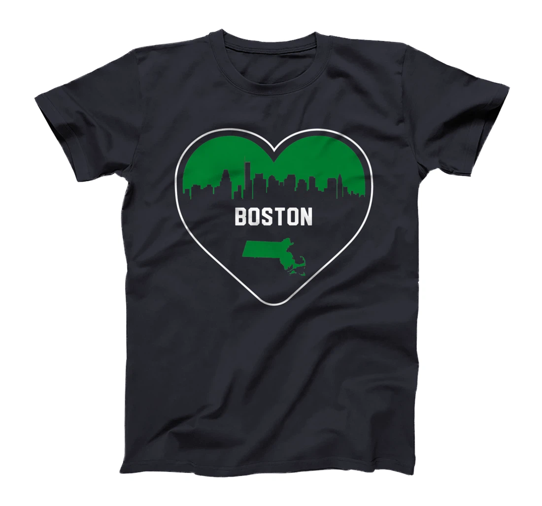 Cute Love Boston Cityscape Green Skyline Heart Design T-Shirt, Kid T-Shirt and Women T-Shirt