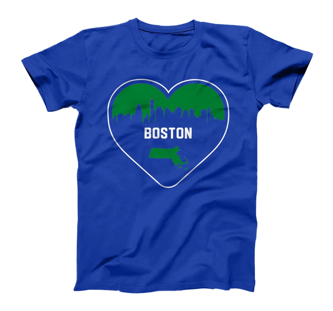 Cute Love Boston Cityscape Green Skyline Heart Design T-Shirt, Kid T-Shirt and Women T-Shirt