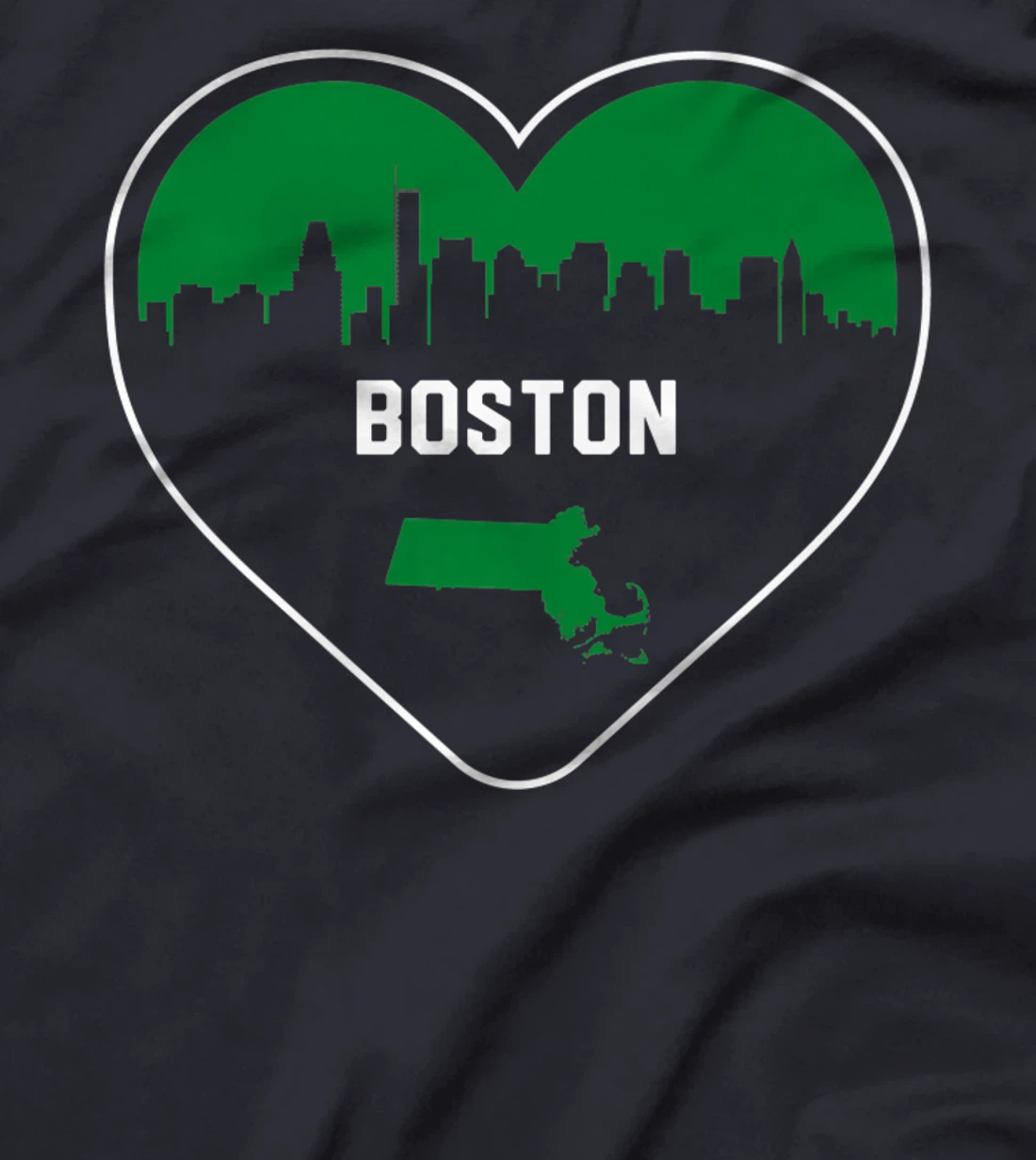 Cute Love Boston Cityscape Green Skyline Heart Design T-Shirt, Kid T-Shirt and Women T-Shirt