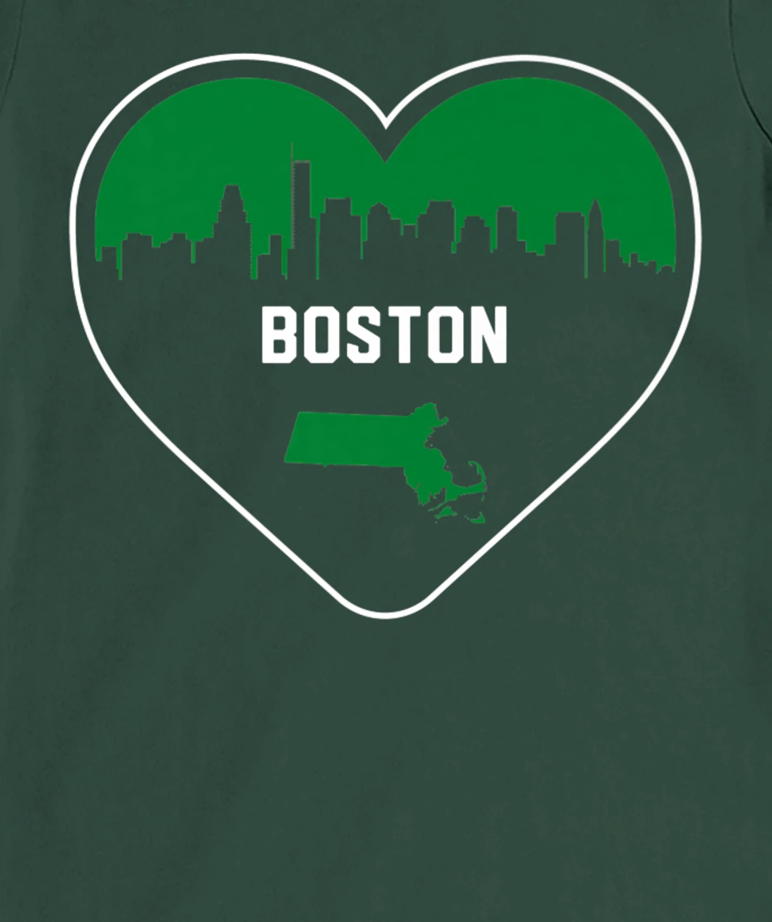 Cute Love Boston Cityscape Green Skyline Heart Design T-Shirt, Kid T-Shirt and Women T-Shirt